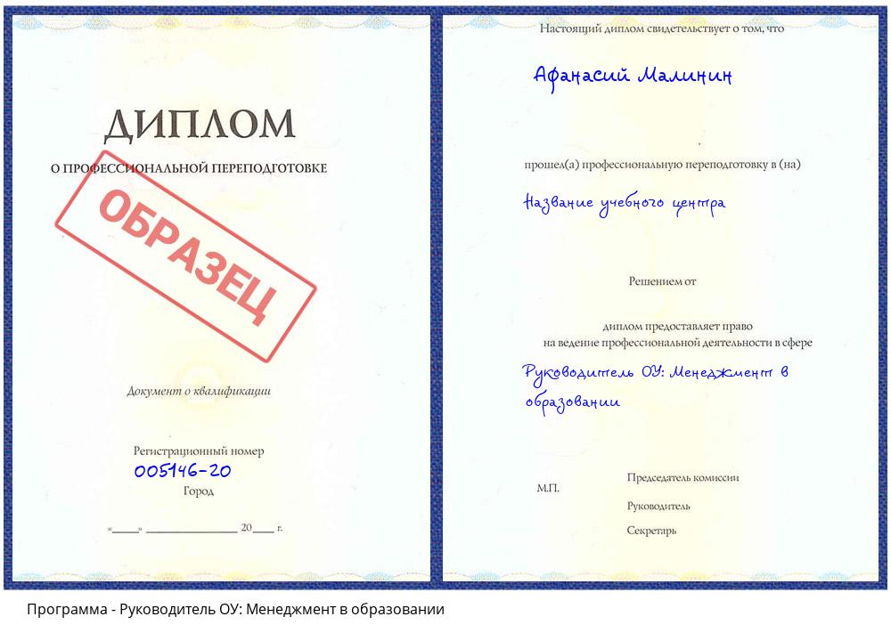 Руководитель ОУ: Менеджмент в образовании Дальнегорск