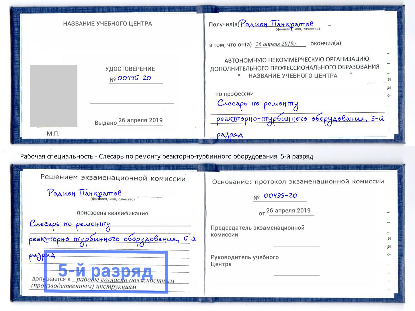 корочка 5-й разряд Слесарь по ремонту реакторно-турбинного оборудования Дальнегорск