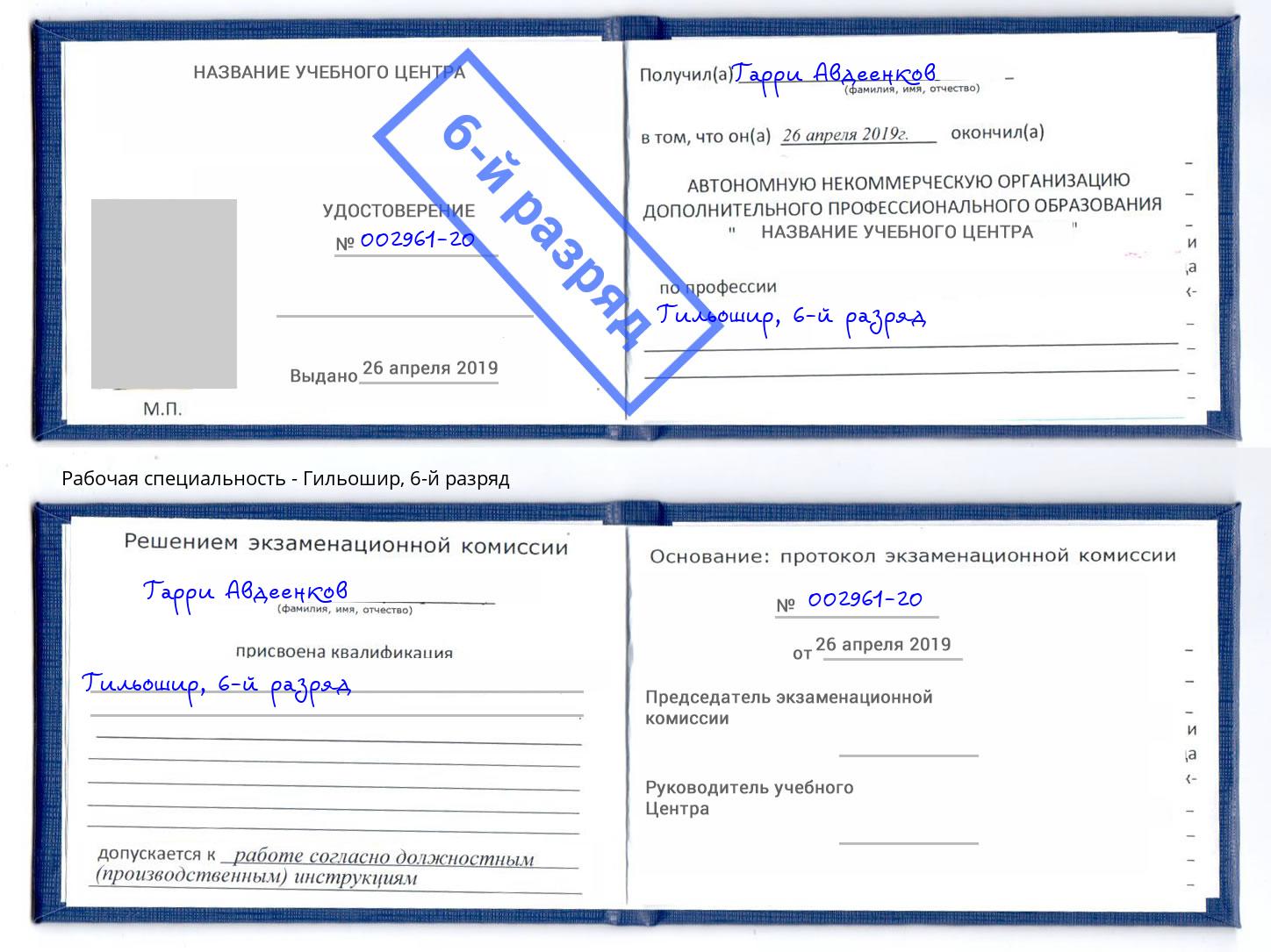 корочка 6-й разряд Гильошир Дальнегорск