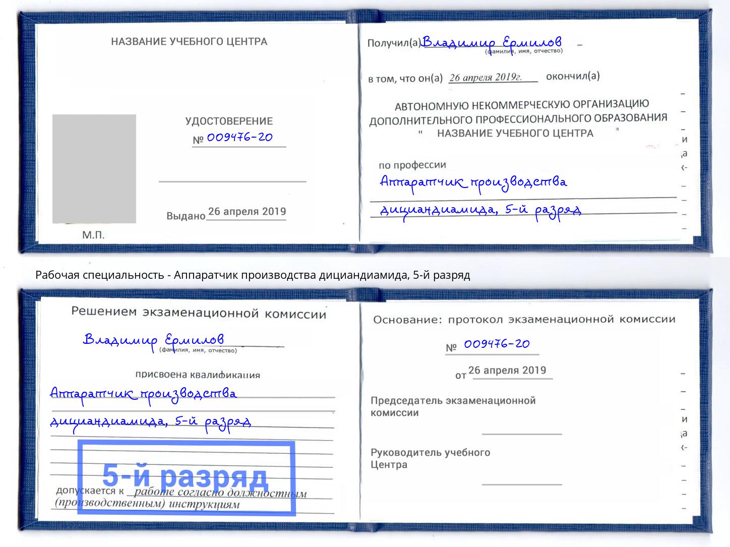 корочка 5-й разряд Аппаратчик производства дициандиамида Дальнегорск