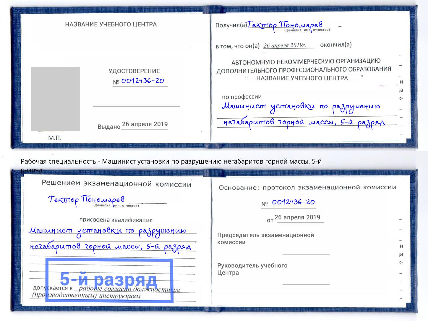 корочка 5-й разряд Машинист установки по разрушению негабаритов горной массы Дальнегорск
