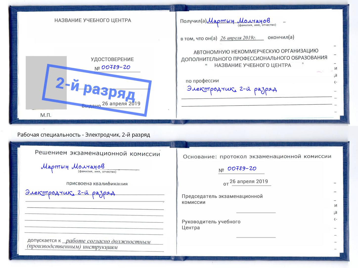 корочка 2-й разряд Электродчик Дальнегорск