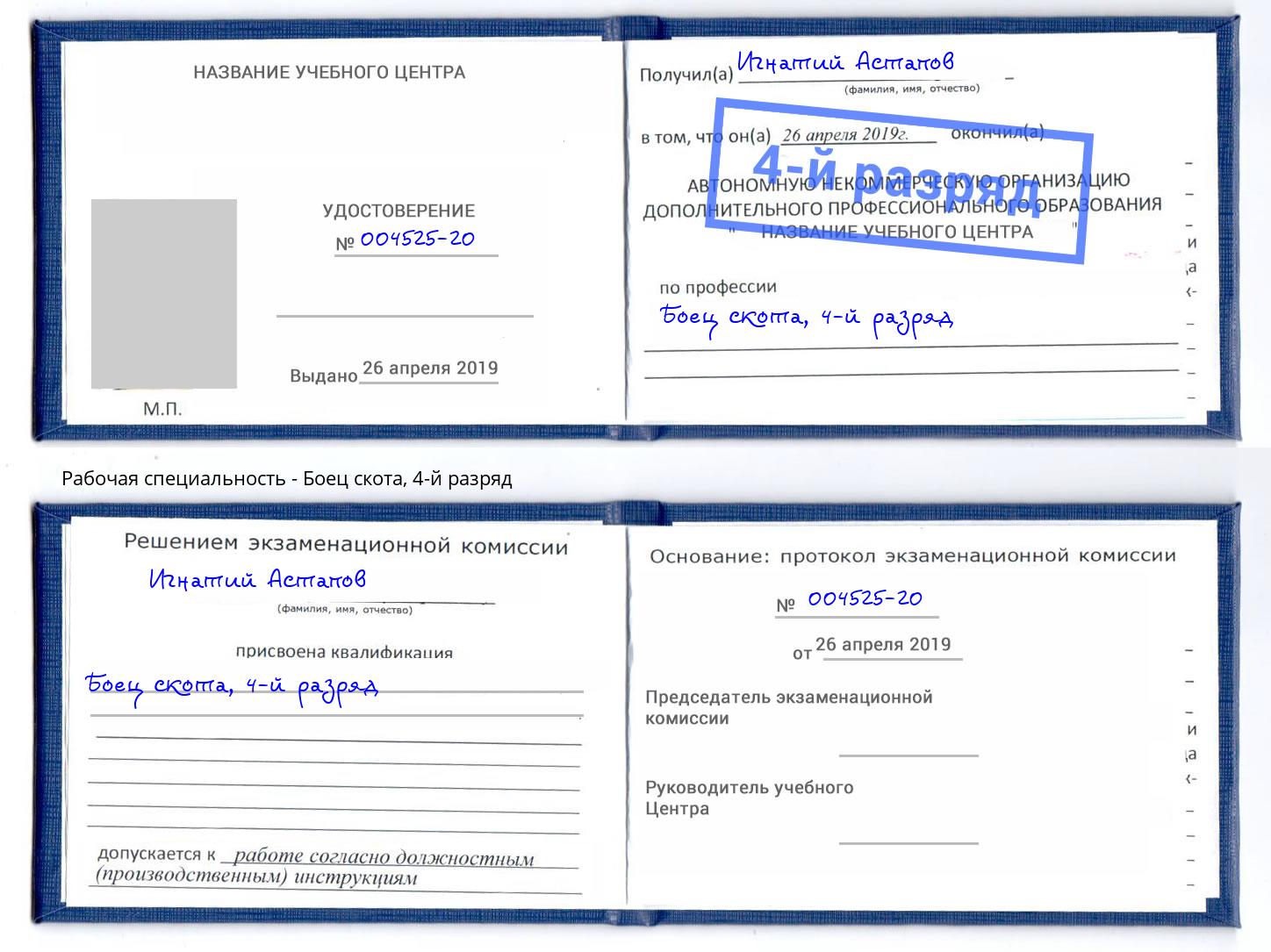 корочка 4-й разряд Боец скота Дальнегорск