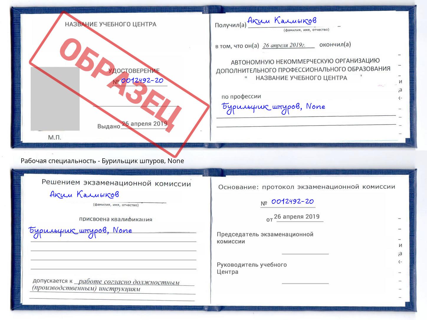 корочка None Бурильщик шпуров Дальнегорск