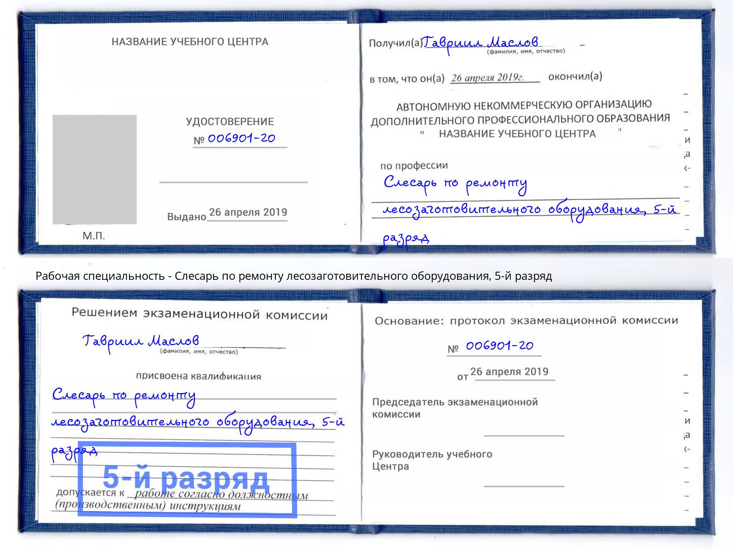 корочка 5-й разряд Слесарь по ремонту лесозаготовительного оборудования Дальнегорск