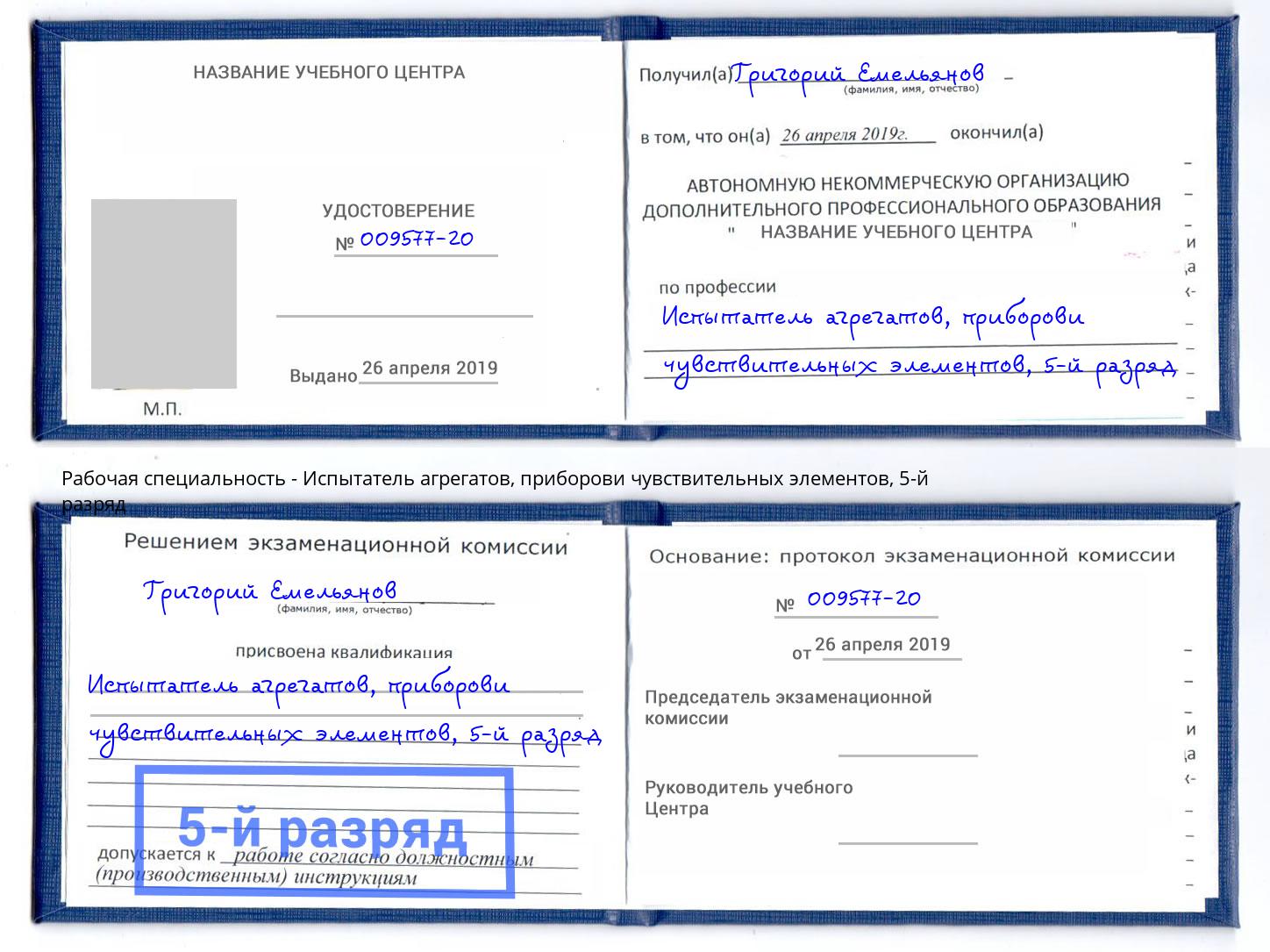 корочка 5-й разряд Испытатель агрегатов, приборови чувствительных элементов Дальнегорск