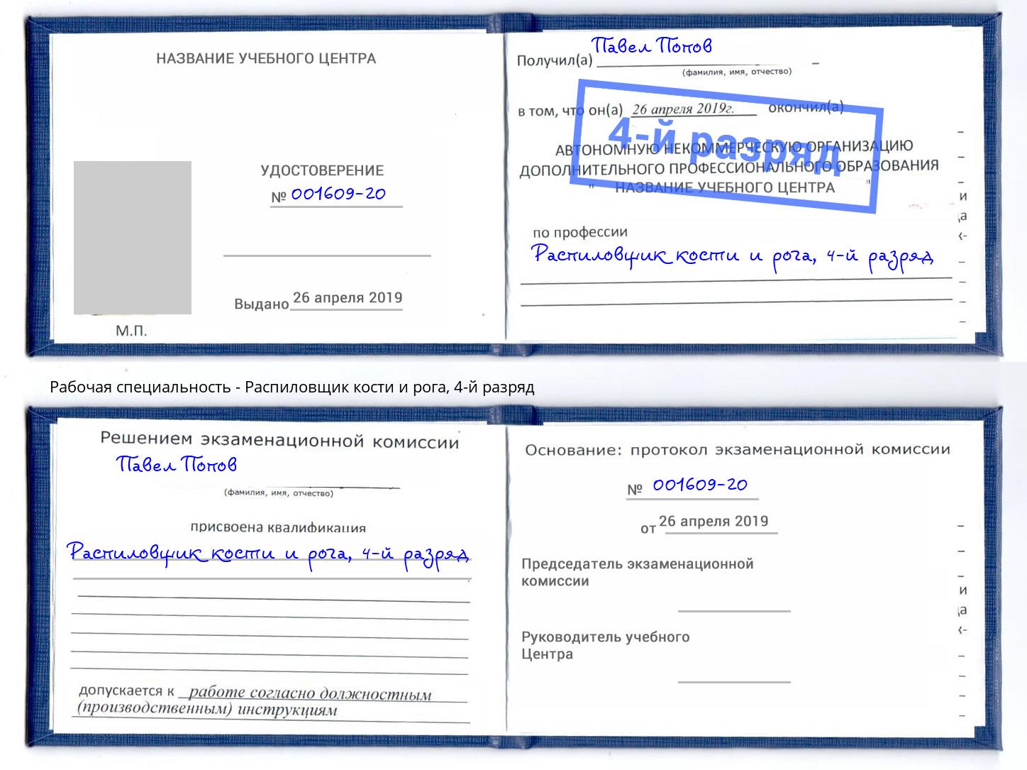 корочка 4-й разряд Распиловщик кости и рога Дальнегорск