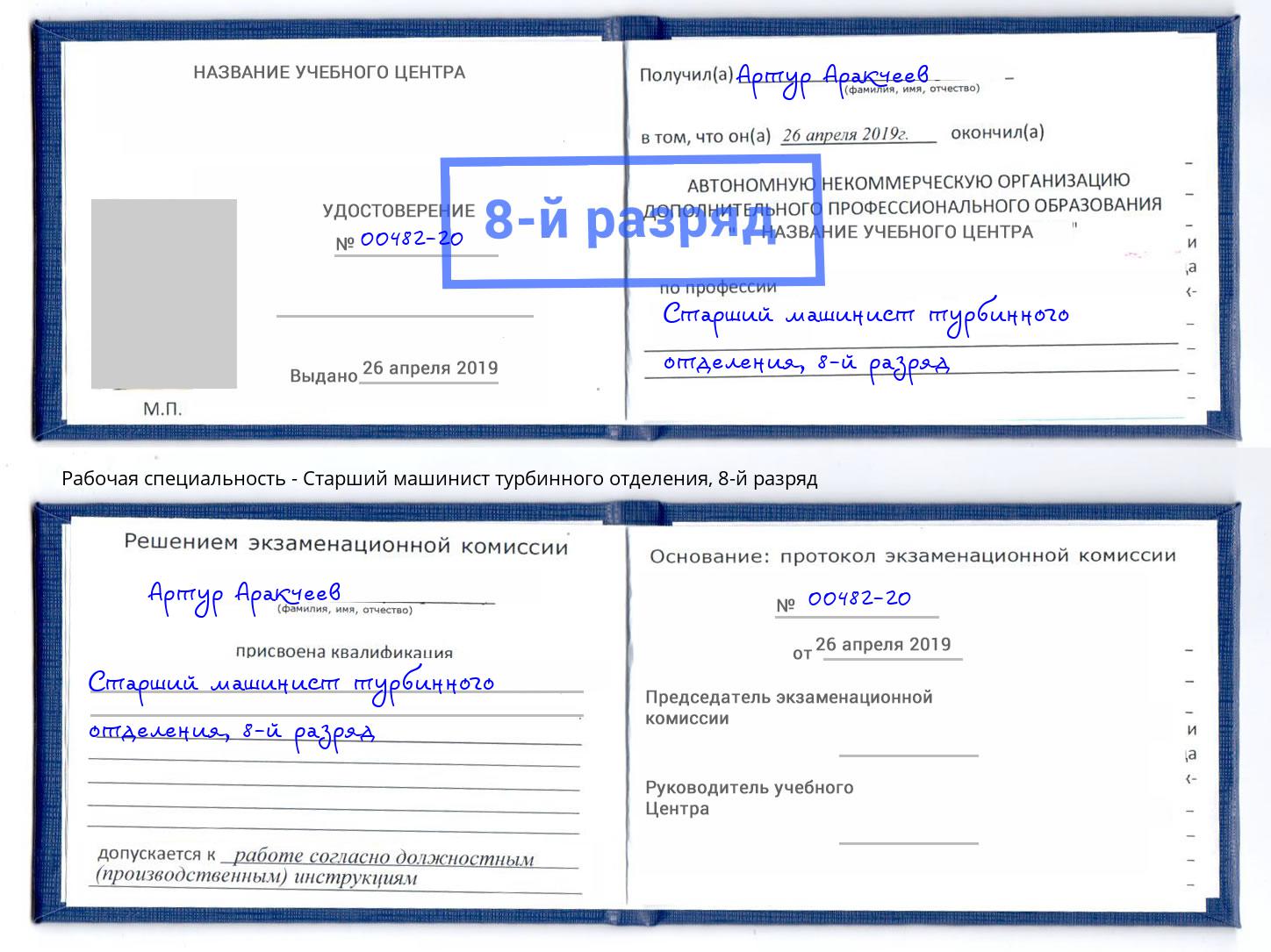 корочка 8-й разряд Старший машинист турбинного отделения Дальнегорск