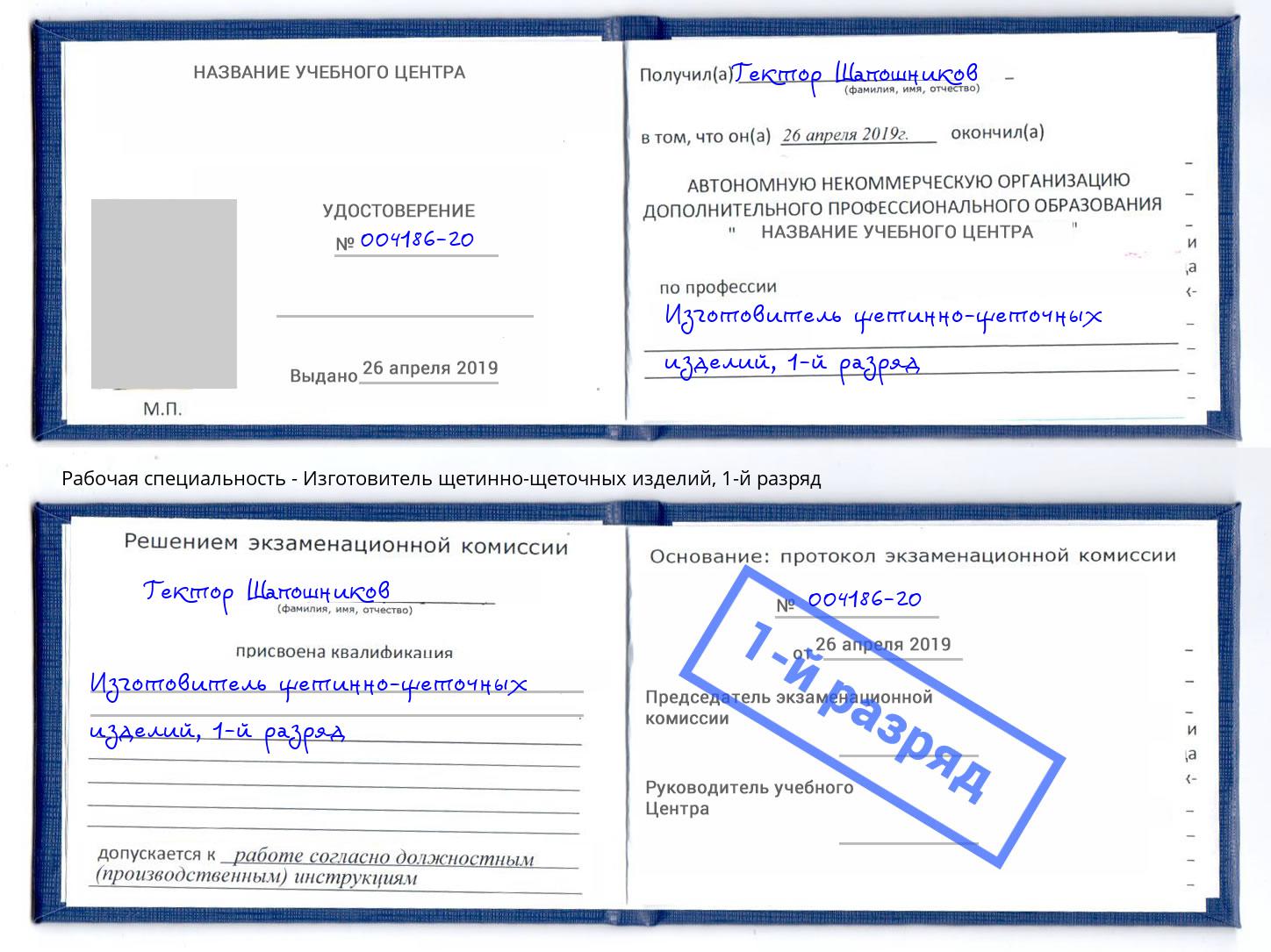 корочка 1-й разряд Изготовитель щетинно-щеточных изделий Дальнегорск