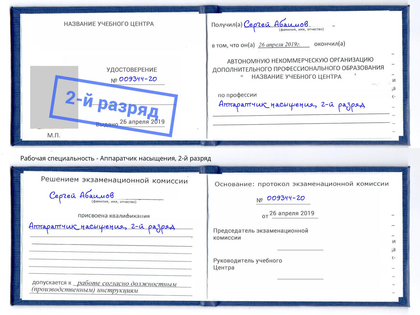 корочка 2-й разряд Аппаратчик насыщения Дальнегорск