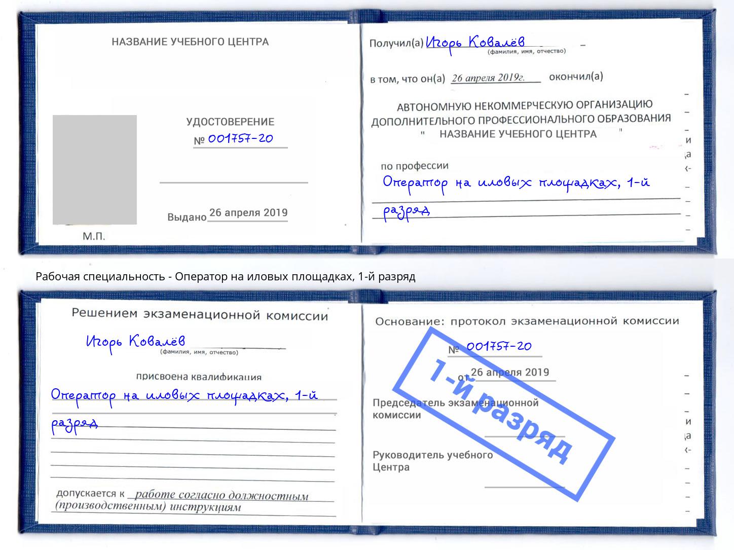 корочка 1-й разряд Оператор на иловых площадках Дальнегорск