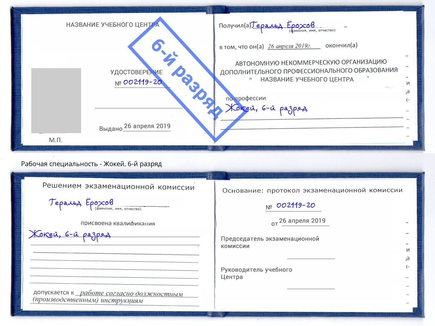 корочка 6-й разряд Жокей Дальнегорск