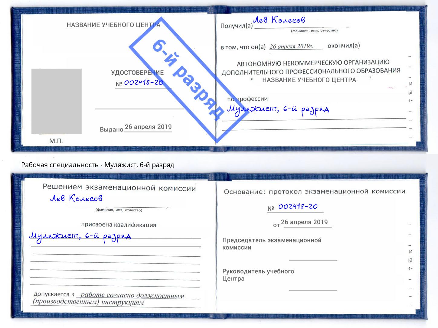 корочка 6-й разряд Муляжист Дальнегорск