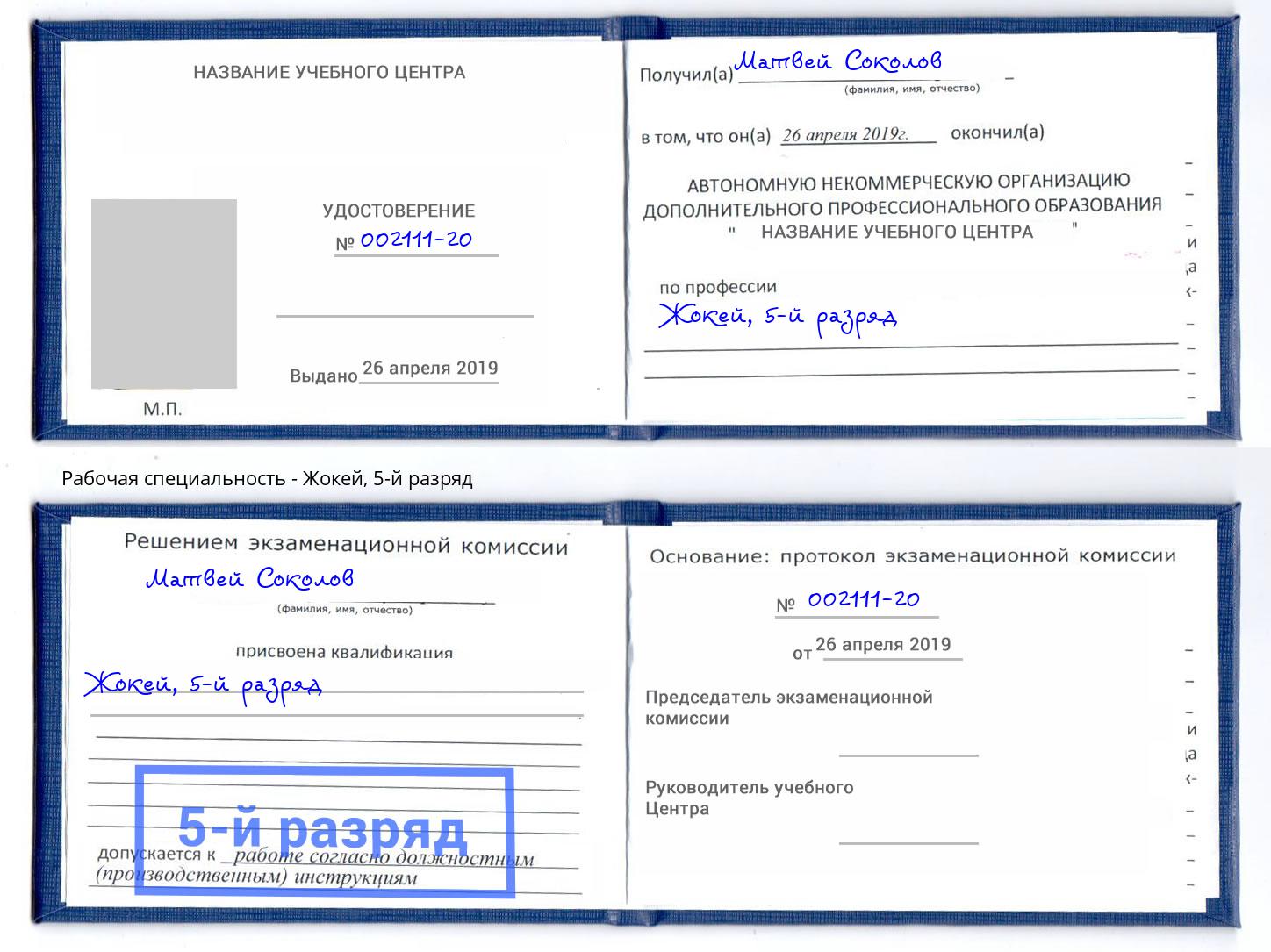 корочка 5-й разряд Жокей Дальнегорск