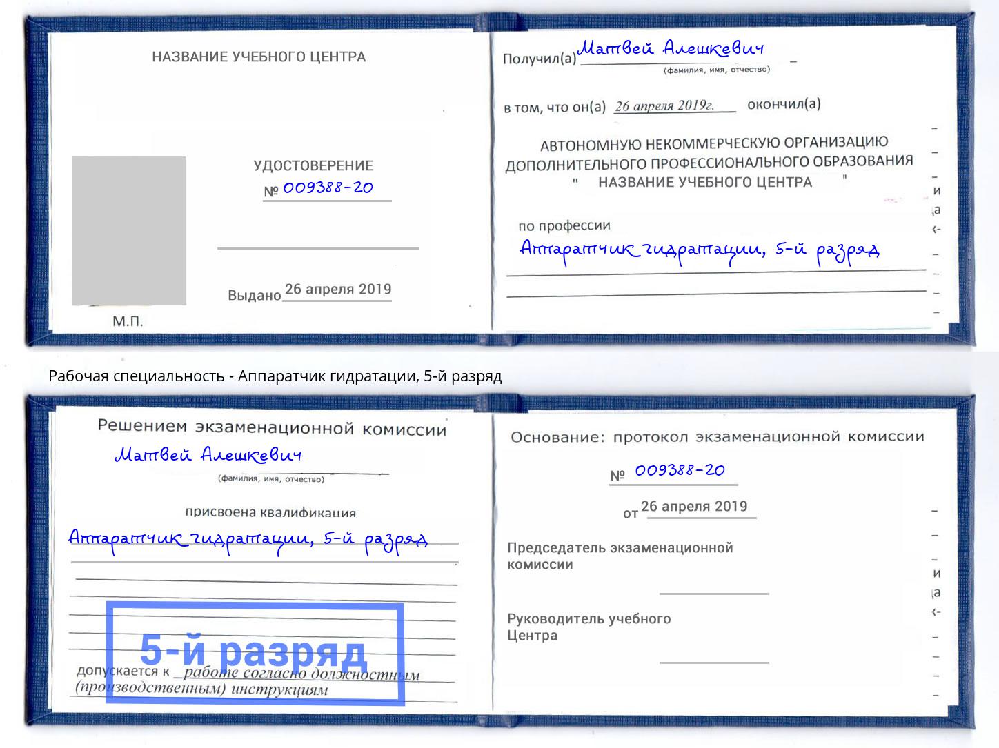 корочка 5-й разряд Аппаратчик гидратации Дальнегорск