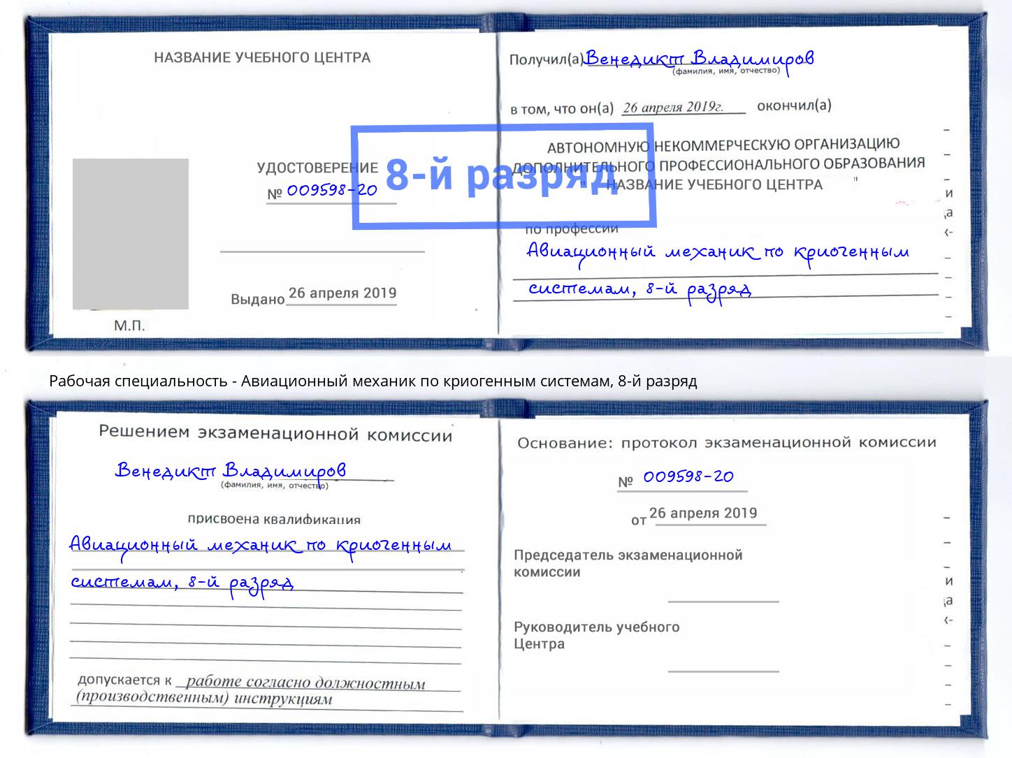 корочка 8-й разряд Авиационный механик по криогенным системам Дальнегорск