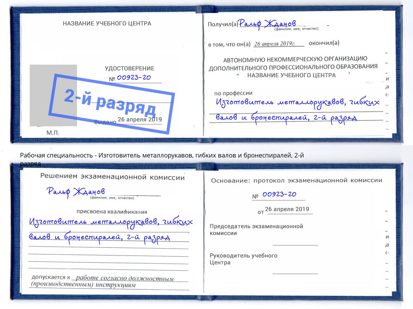 корочка 2-й разряд Изготовитель металлорукавов, гибких валов и бронеспиралей Дальнегорск